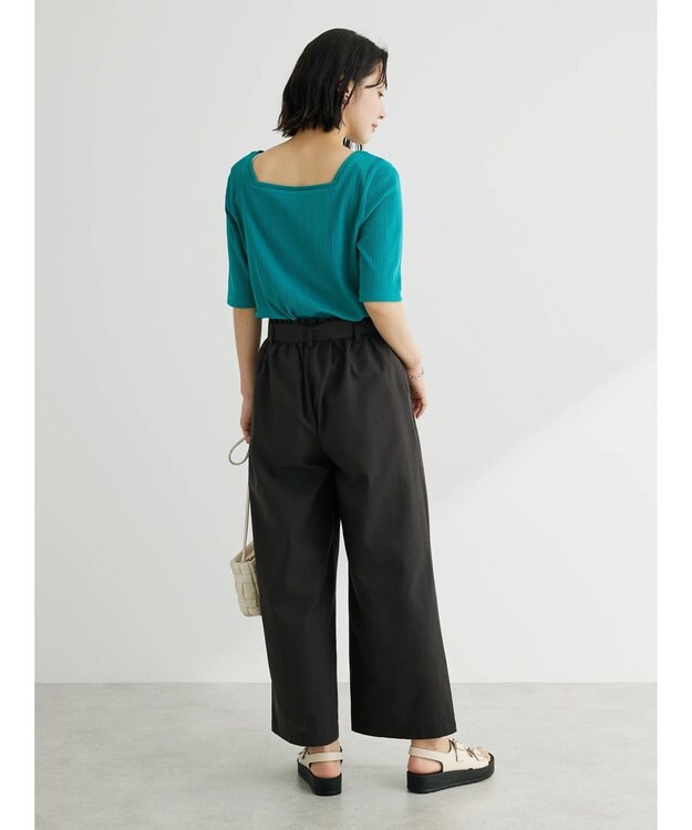 Green Parks 綿麻混リボン付ワイドパンツ Dark Gray