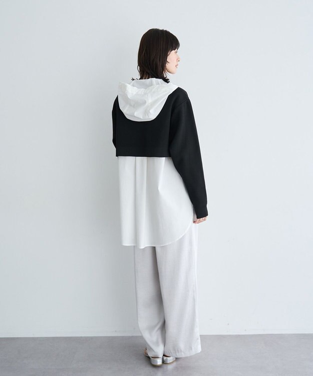 YECCA VECCA ZIPニットレイヤードフーディーシャツ Navy