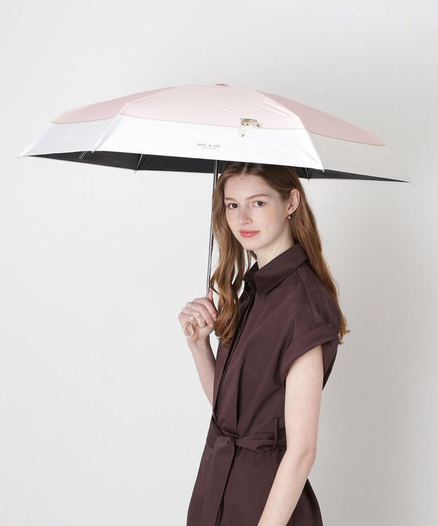 MOONBAT 【 遮光率100％/遮熱/UV/コンパクト】PAUL&JOE ACCESSOIRES(ポール&ジョー) 晴雨兼用日傘 スウィングヌネット ネコ 5段折りたたみ傘 ペールピンク