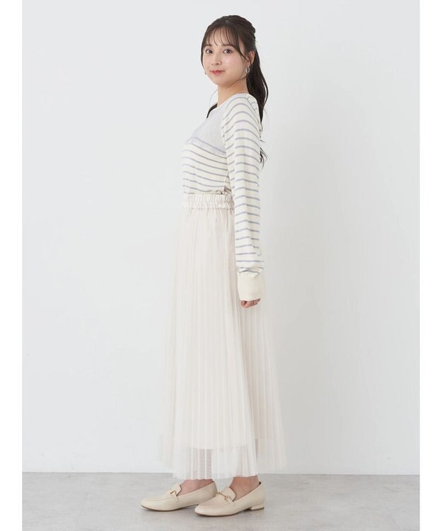 earth music&ecology レースボーダーニットプルオーバー Sax