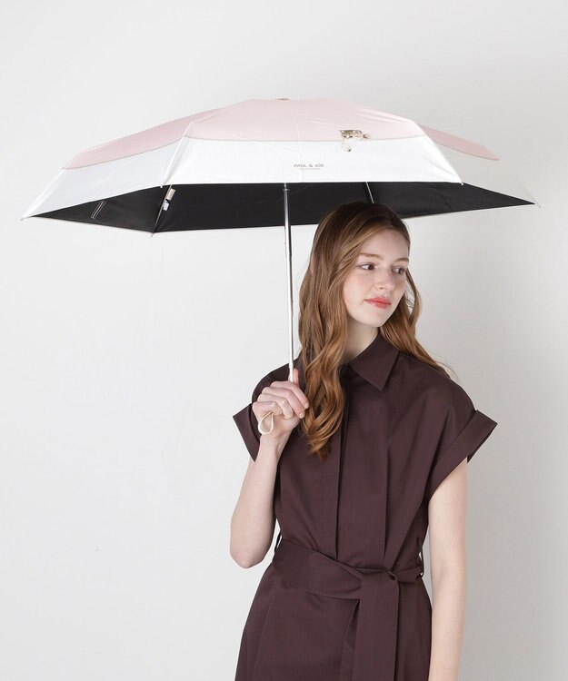MOONBAT 【 遮光率100％/遮熱/UV/コンパクト】PAUL&JOE ACCESSOIRES(ポール&ジョー) 晴雨兼用日傘 スウィングヌネット ネコ 5段折りたたみ傘 ペールピンク