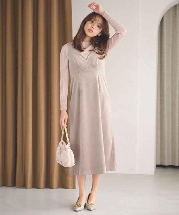 Feroux 【洗える】ロゴリブ プルオーバー ニット ピンク系