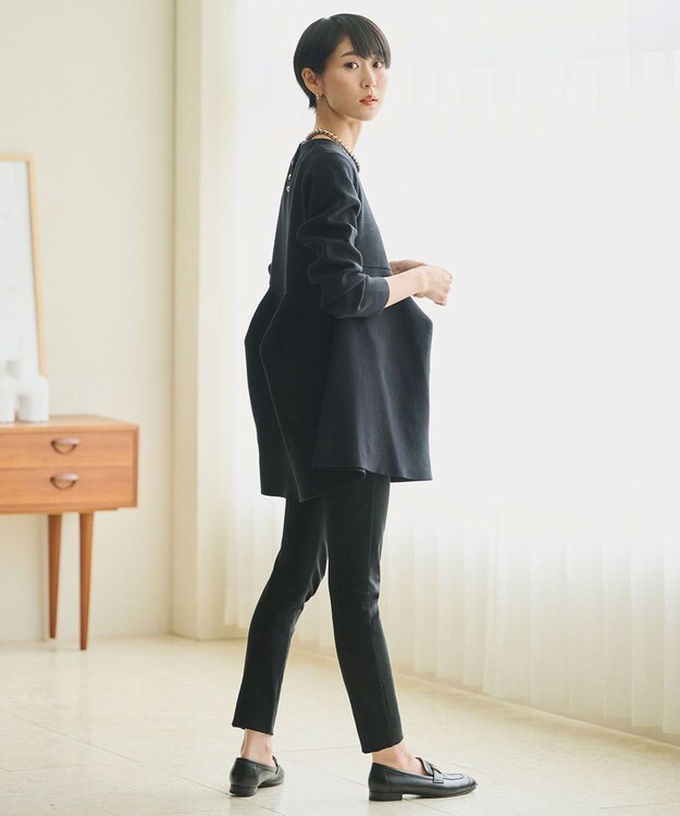 #Newans 【洗える】フォルムペプラムチュニックニット ブラック