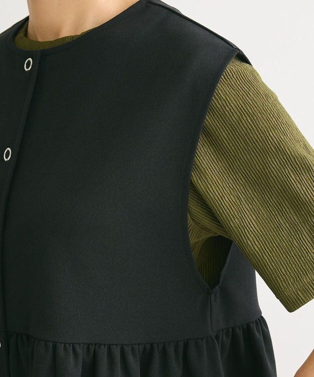 Green Parks カットジョーゼットペプラムベスト Black