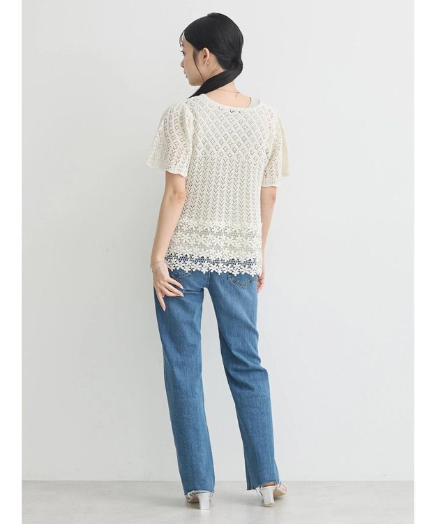 earth music&ecology 裾レース透かしニットプルオーバー Ivory