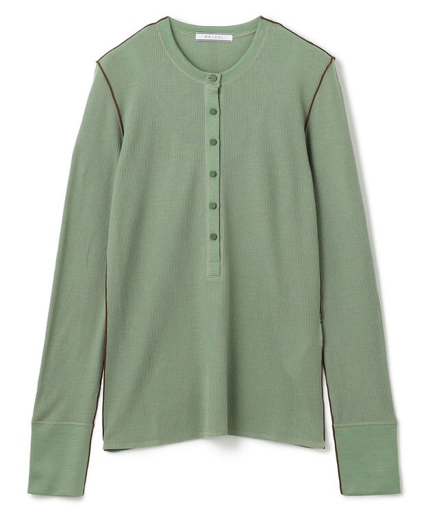 BEIGE， 【洗える・GISELe 10月号掲載】FORD / ウール配色メローヘンリーネックカットソー Sage