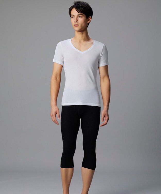 WACOAL MEN 綿混インナー ボトム ひざ下丈 しっかりあたたかい 保温性 肌側起毛 ストレッチ素材 前開き メンズ GS6020 /ブロス ブラック