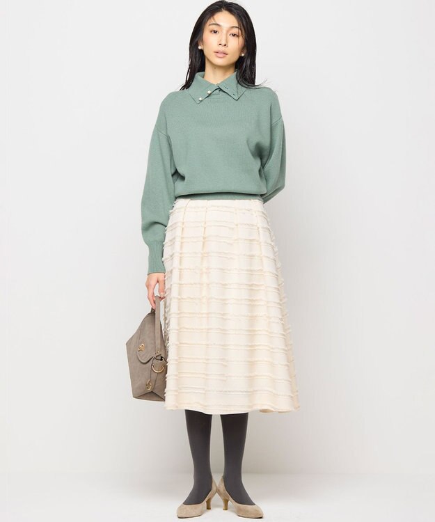 組曲 【WEB限定】ボーダーカットジャカード フレアスカート アイボリー系