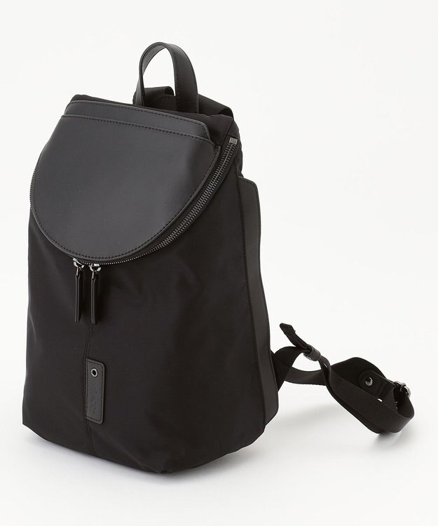 Y'SACCS 【CORDURA×リサイクルレザー】ラウンドフラップミニリュック ブラック