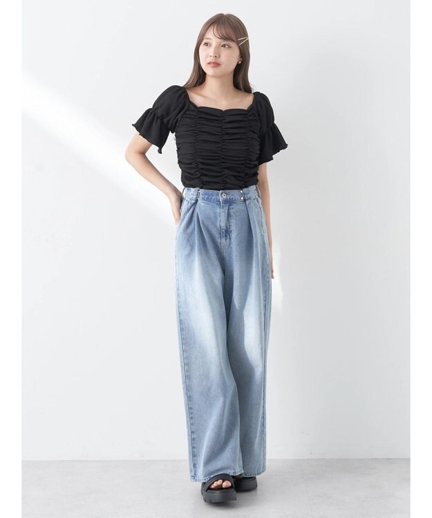 earth music&ecology タックホックデニムパンツ Light Indigo