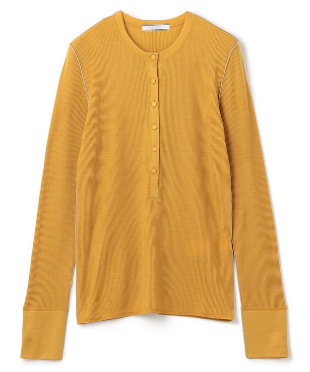 BEIGE， 【洗える・GISELe 10月号掲載】FORD / ウール配色メローヘンリーネックカットソー Mustard