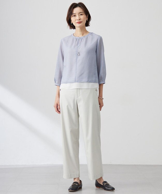 J.PRESS LADIES 【セットアップ対応・洗える】セルロースリネンストレッチ ワイド パンツ ライトグレー系