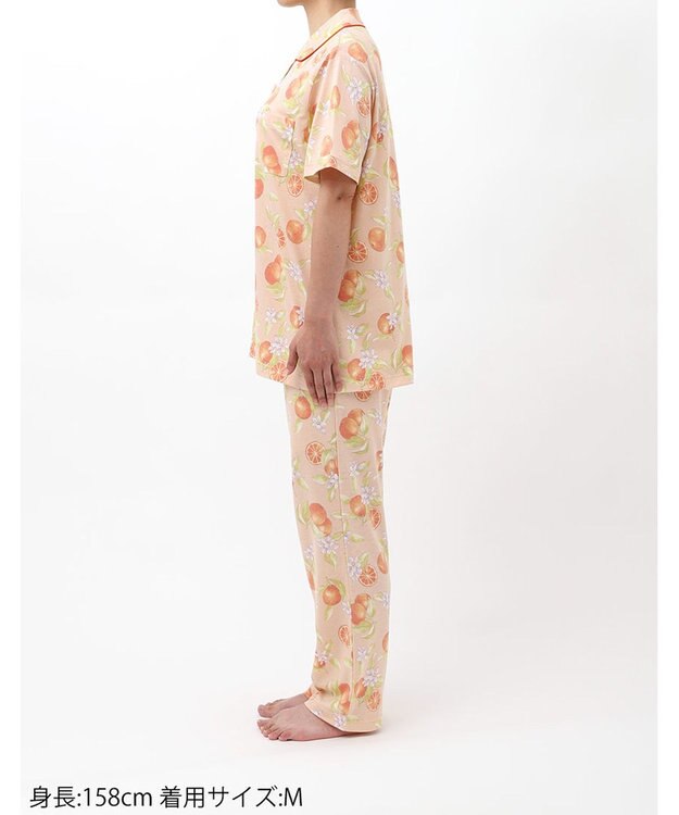 Wing パジャマ 5分袖 半袖 長ズボン 綿混(本体) 天竺素材 レディース EP8077 ウイング／ワコール オレンジ