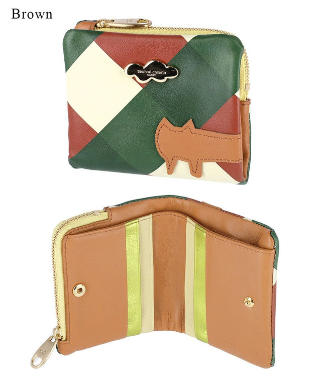 tsumori chisato CARRY くもネコチェック 財布 折り財布 ミニ財布 ブラウン