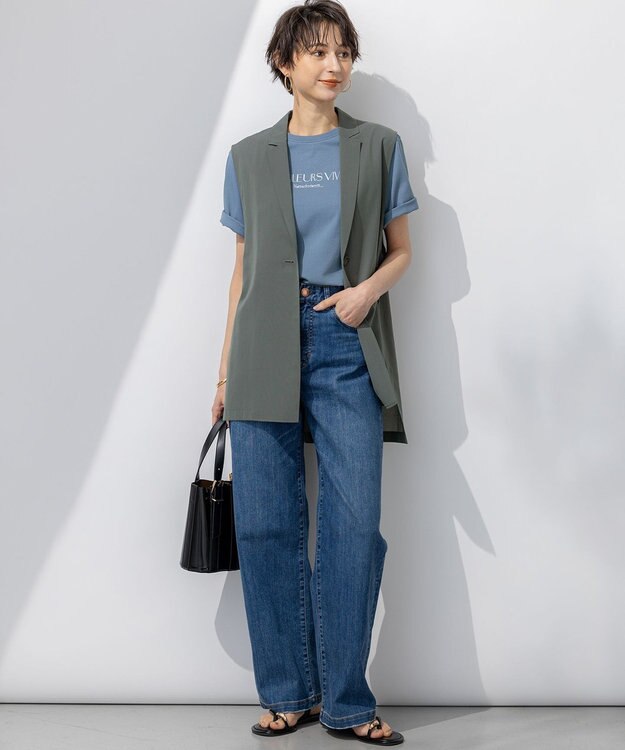 23区 L 【洗える】ボタニカル カラー Tシャツ ダルブルー系