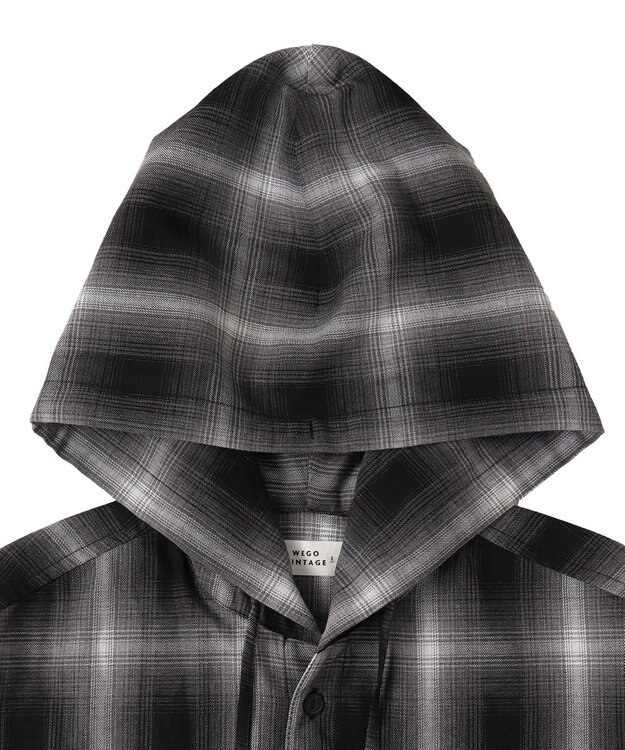 WEGO オンブレチェックフードシャツ（LS） ブラックチェック1