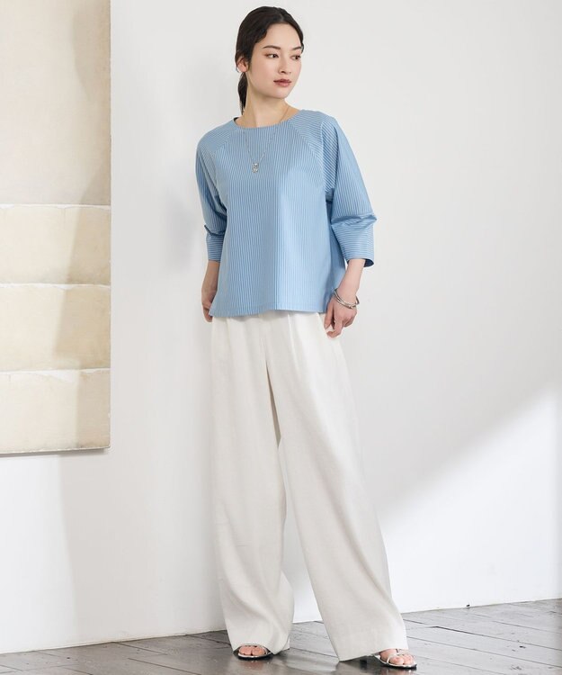 自由区 L 【SHIHOさん着用・セットアップ対応】リネンストレッチワイド パンツ オフ