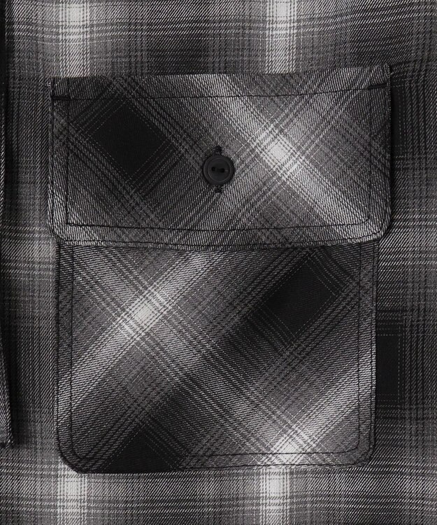 WEGO オンブレチェックフードシャツ（LS） ブラックチェック1