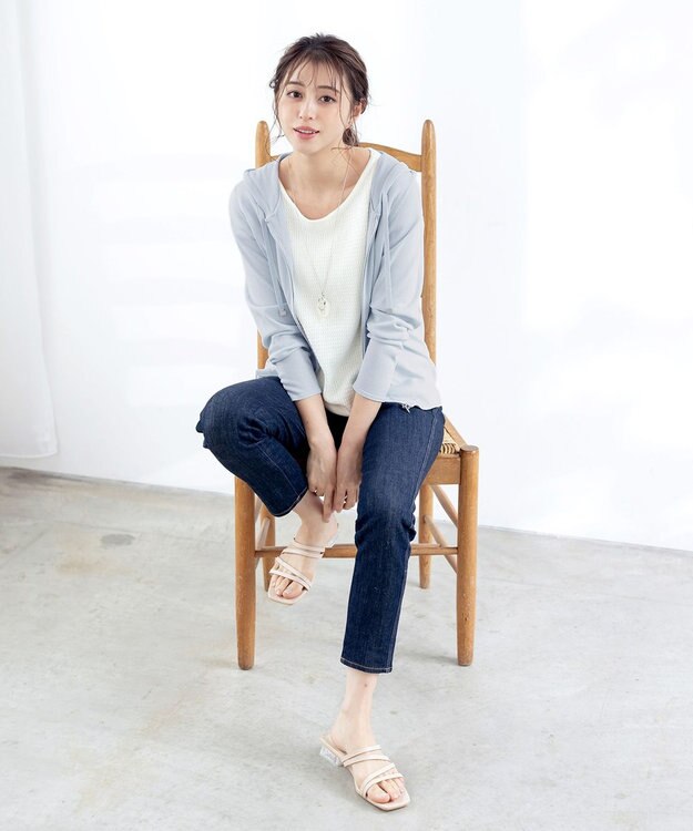 Tiaclasse L 【小倉優子さん着用】【洗える】サマーニットショートパーカー サックスグレー