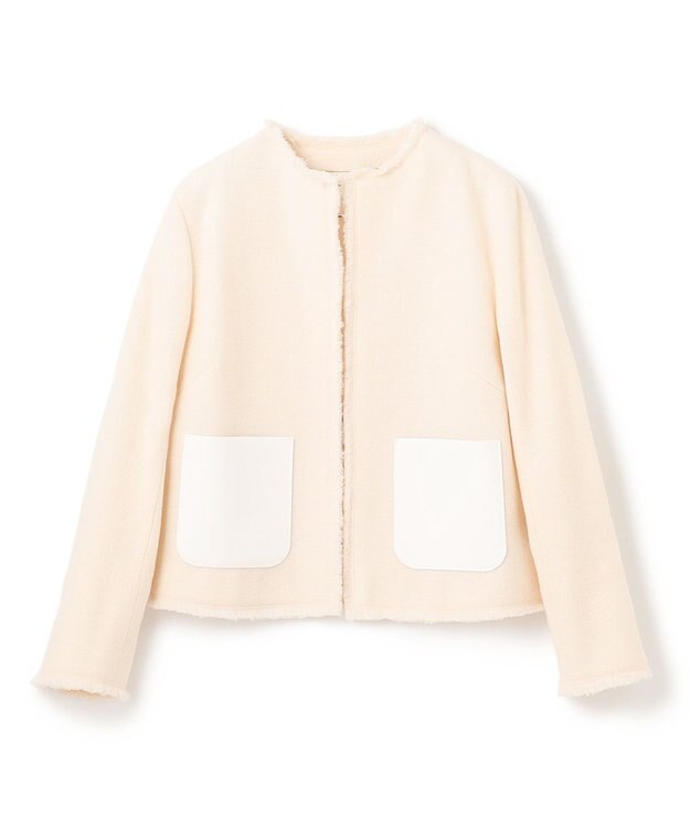BEIGE， MILLAM / フェイクレザーパッチツイードジャケット Ecru