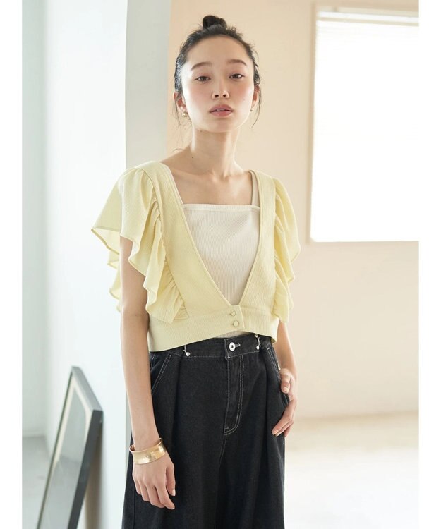 earth music&ecology ＳＥＴ２点　フリルショルダーツーピースワンピース Yellow