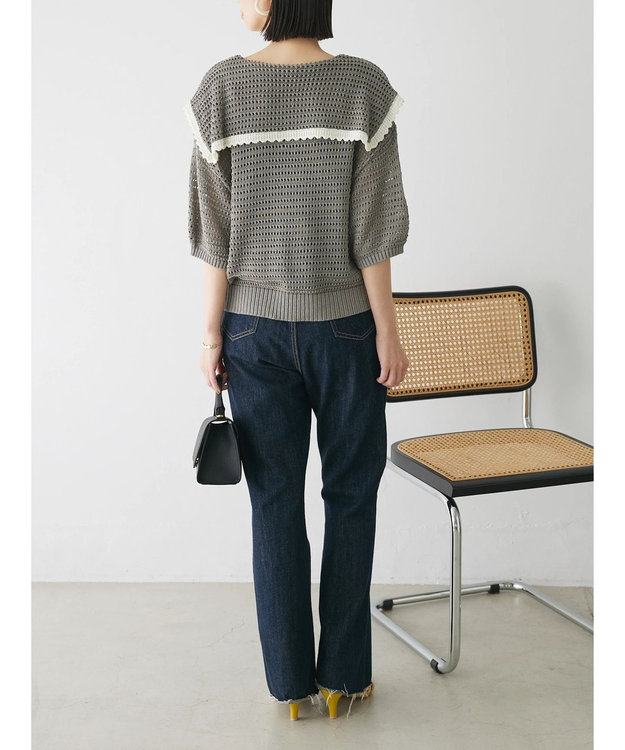 Green Parks クロシェ風セーラーカラーニット Gray