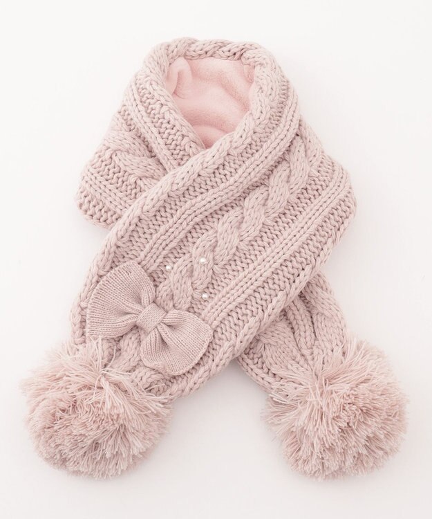 ANY KIDS ポンポン付き ケーブル マフラー ピンク