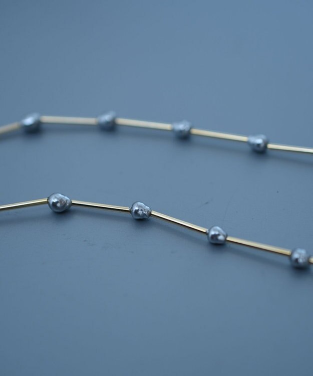 monshiro ガラスパールラインショート ネックレス シルバーグレー