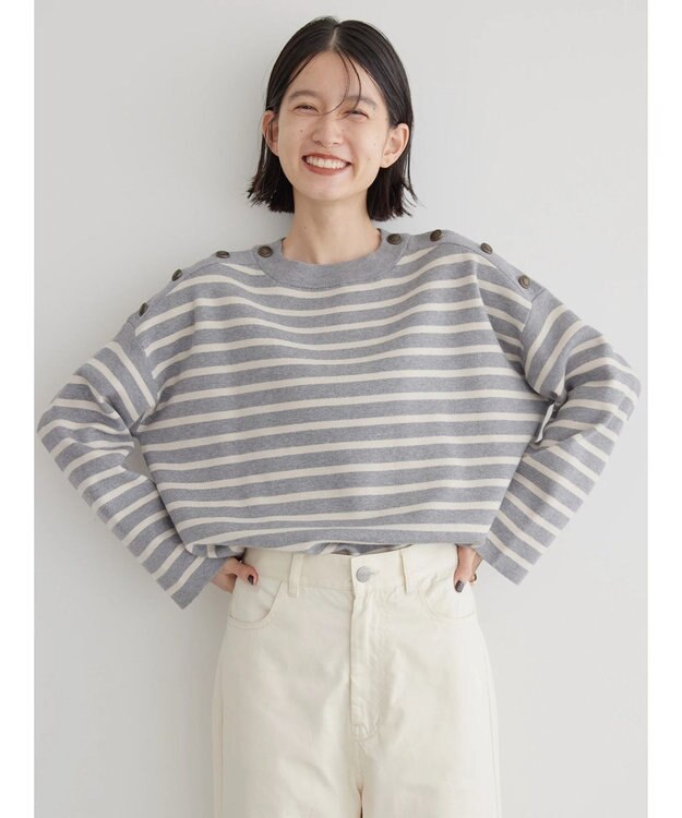 AMERICAN HOLIC バイパチショルダーボタンニットプルオーバー Gray Mixture