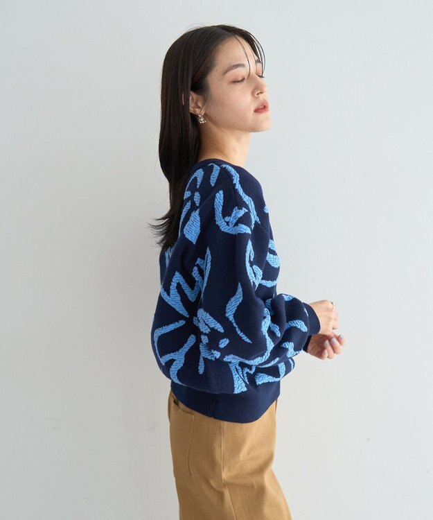 YECCA VECCA アート柄ふくれジャガードニット Navy