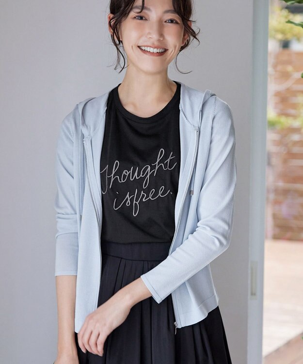 Tiaclasse L 【小倉優子さん着用】【洗える】サマーニットショートパーカー サックスグレー