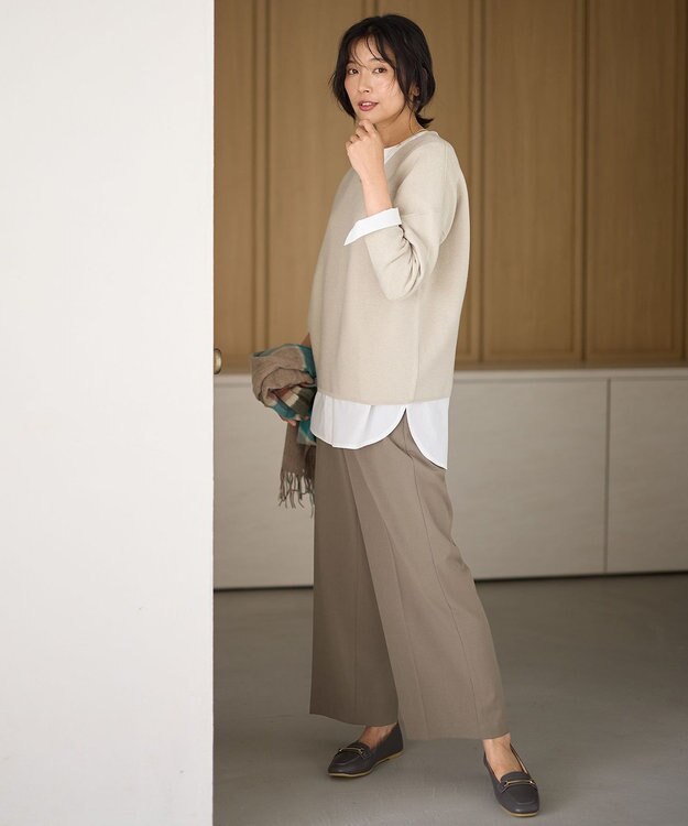 ANY 【洗濯機可】Ｖネックラメガーターニット サンドベージュ