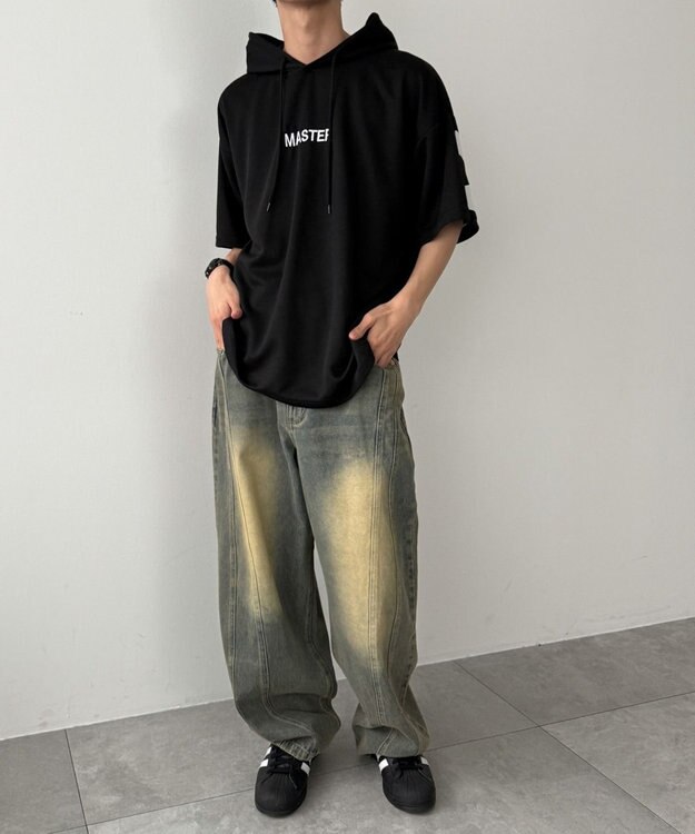 WEGO 【MLXLサイズ展開】ストレートラインプルパーカー（SS） ブラック