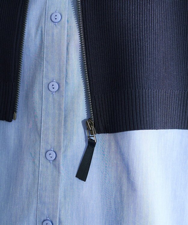 YECCA VECCA ZIPニットレイヤードフーディーシャツ Navy