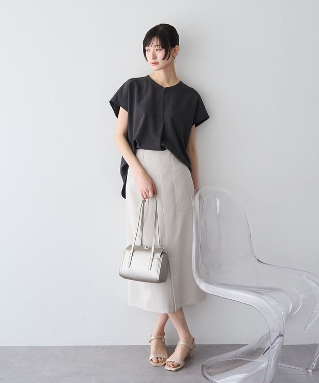 YECCA VECCA 【マシンウォッシャブル】サラサラスキッパーブラウス Charcoal Gray