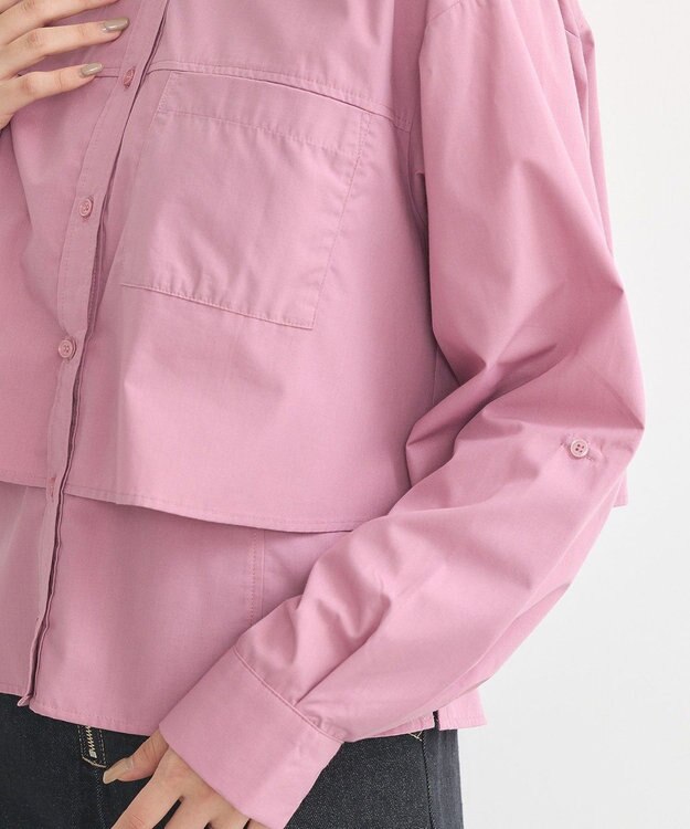 earth music&ecology ロールアップスリーブボクシーシャツ Purple