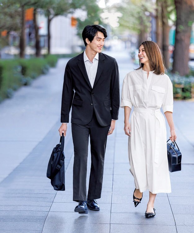 UNFILO MENS ドライ ストレッチ ドレスシャツ ブラックストライプ