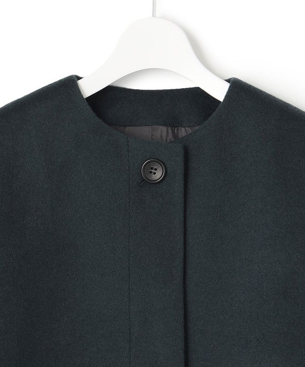 23区 L ウールカシミヤビーバー ノーカラー コート ダークグリーン系