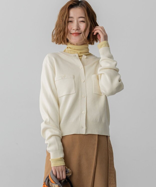 23区 L 【滝沢眞規子さん着用】コットンカシミヤ ポケット カーディガン アイボリー系