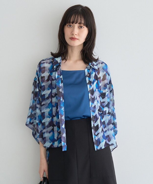 YECCA VECCA [2SET]キャミ付きシアージオメ柄シャツ Blue