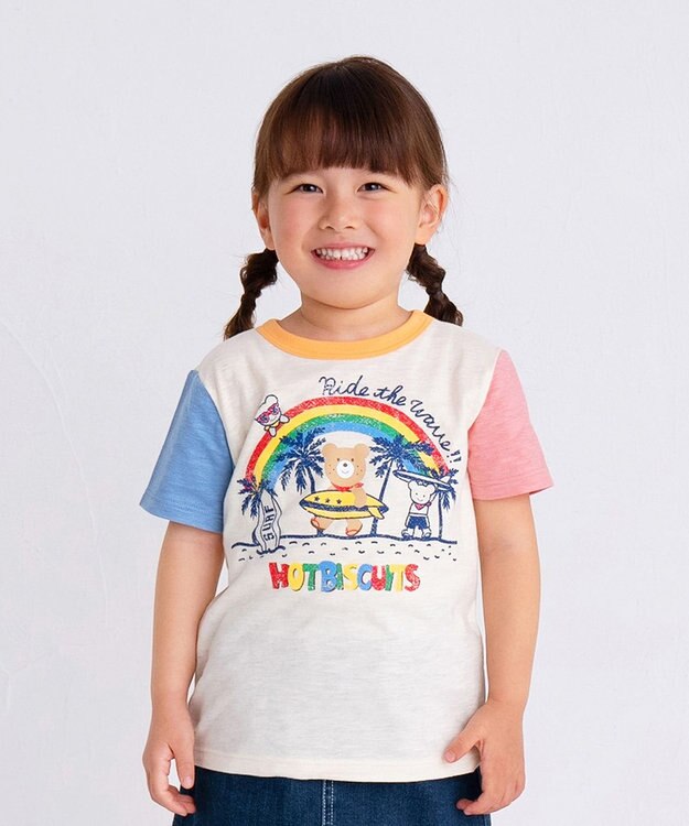 MIKI HOUSE HOT BISCUITS 【80-120cm】 サーフ柄 スラブ天竺 半袖Tシャツ マルチカラー