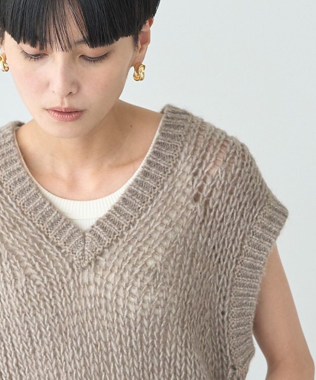 AMERICAN HOLIC 【選べる丈】甘編みニットベスト Gray Beige