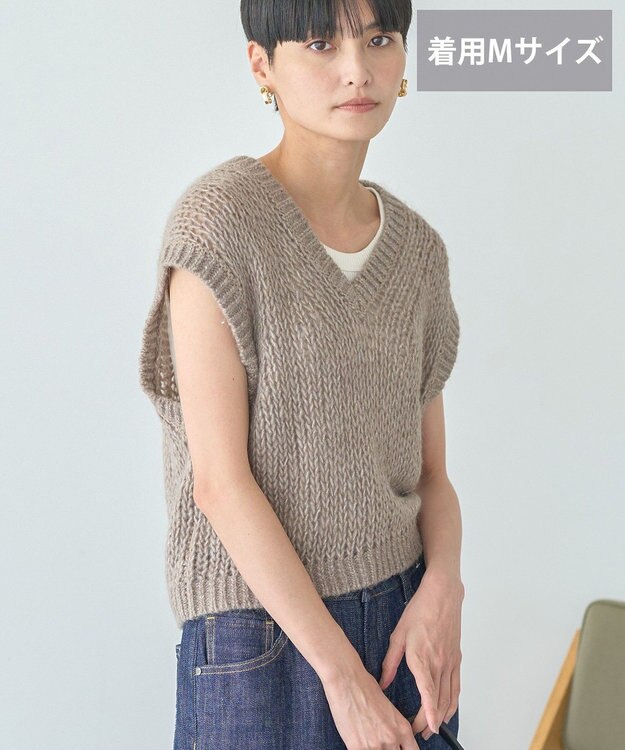 AMERICAN HOLIC 【選べる丈】甘編みニットベスト Gray Beige