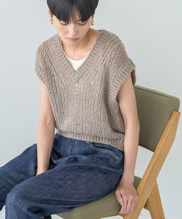 AMERICAN HOLIC 【選べる丈】甘編みニットベスト Gray Beige