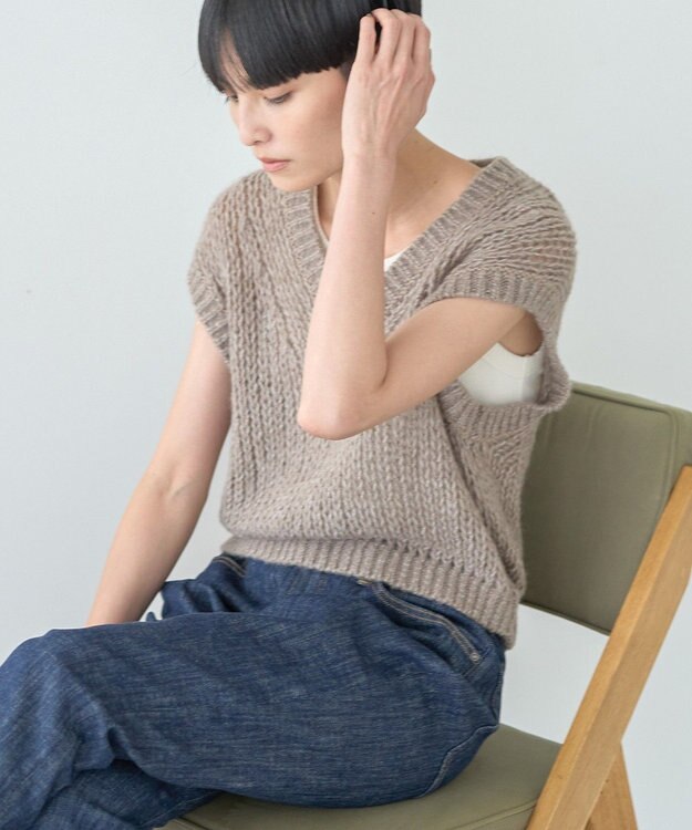 AMERICAN HOLIC 【選べる丈】甘編みニットベスト Gray Beige