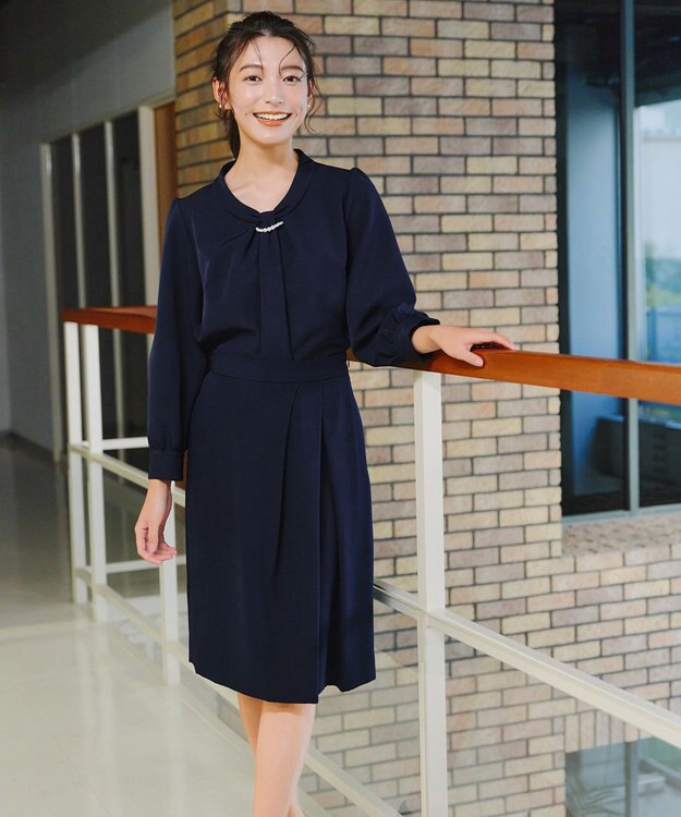 Tiaclasse L 【ダブルクロス】2wayボウタイ風ブラウス ネイビー