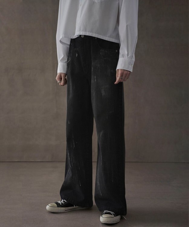 WEGO シルバープリントバギーフレアデニム デニムブラック