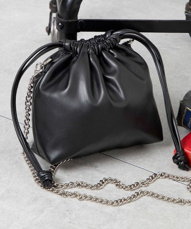 WEGO 巾着チェーンショルダー ブラック