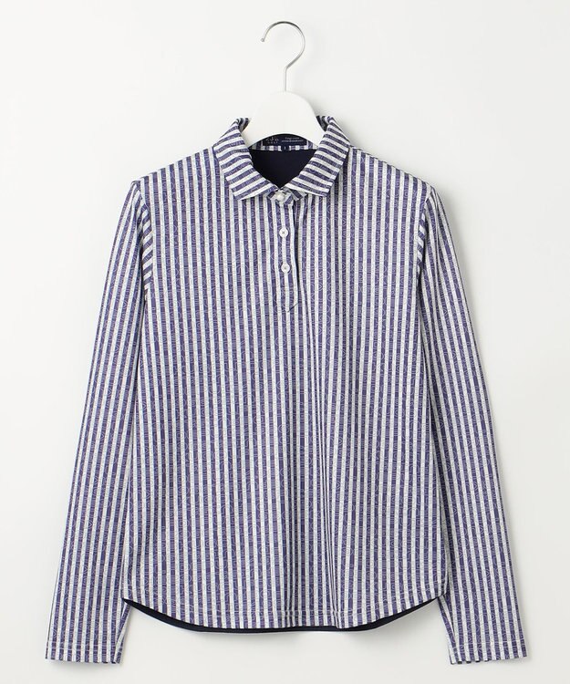 23区GOLF 【WOMEN】ロゴレイヤーストライプシャツ ダルブルー系2