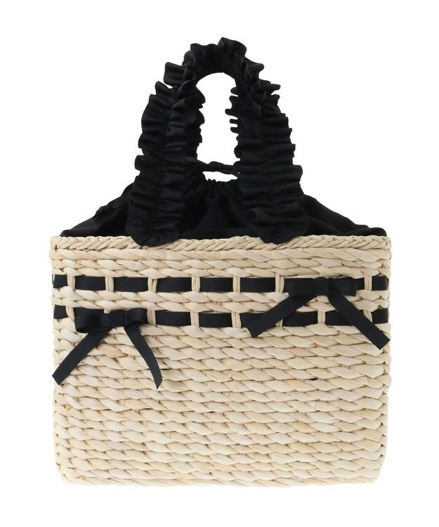 Maison de FLEUR フリルハンドルメイズリボンカゴバッグ Black